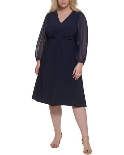Jessica Howard Plus V-neck Calf Midi Dress - Blue