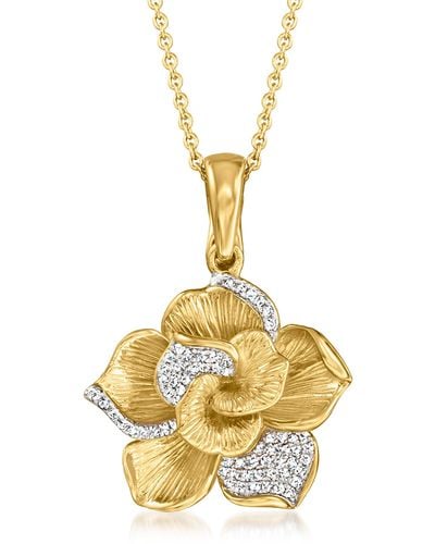 Ross-Simons Diamond Flower Pendant Necklace - Metallic