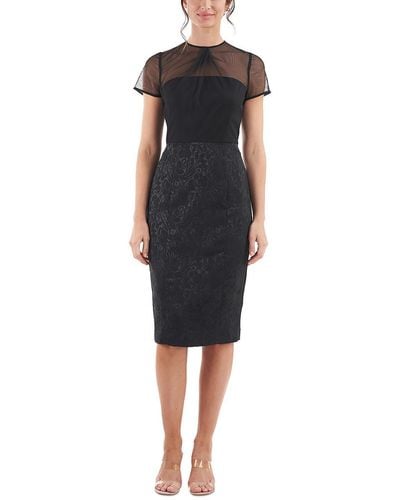 JS Collections Valentina Mesh Knee Sheath Dress - Black