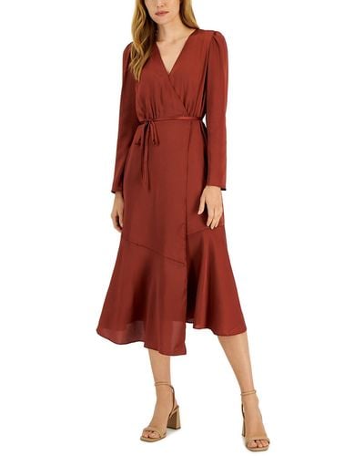INC Belted Midi Wrap Dress - Red