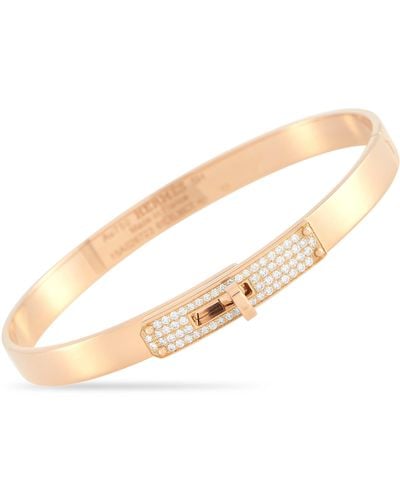 Hermès Kelly 18k Rose Gold 0.33 Ct Diamond Bangle Bracelet - White