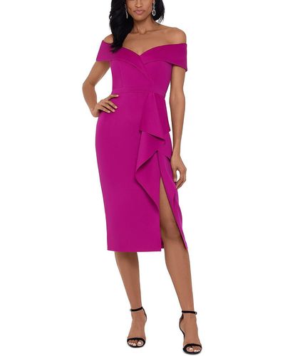 Xscape Ruffled Midi Cocktail And Party Dress - Pink
