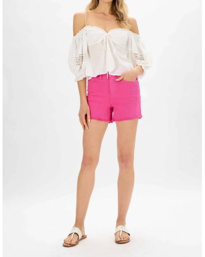 Judy Blue Mid Rise Shorts In Hot Pink
