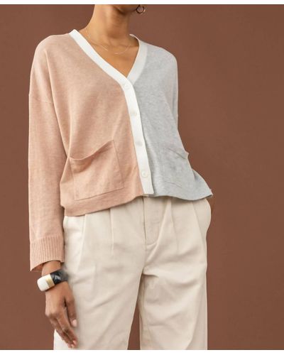Lilla P Color Blocked Pocket Cardigan Sweater - Brown