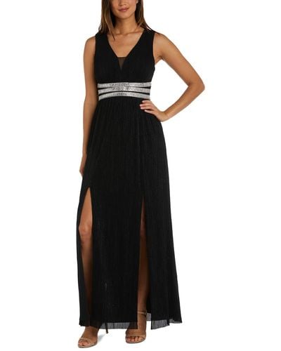 R & M Richards Crinkled Sleeveless Evening Dress - Black