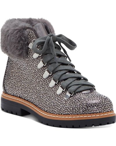 INC Pravale 3 Embellished Textured Lace-up Boot - Gray