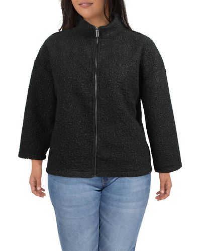 Anne Klein Sherpa Jacket Faux Fur Coat - Black