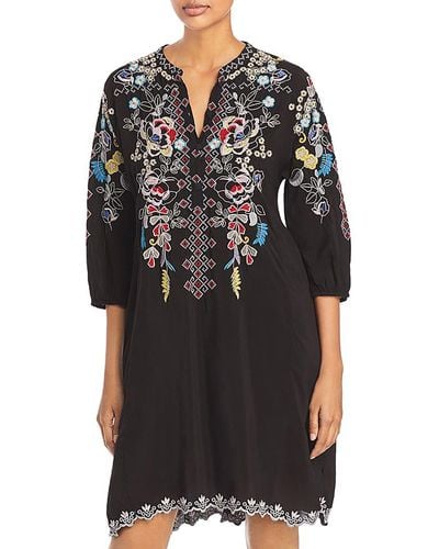 Johnny Was Multi Colored Embroidered Nola Shift Dress Casual Knee - Black