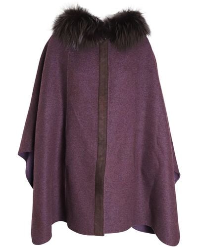 Loro Piana Fur Collar Cape - Purple