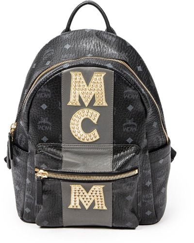 MCM Small Stark Logo Stripe Studs Backpack - Black