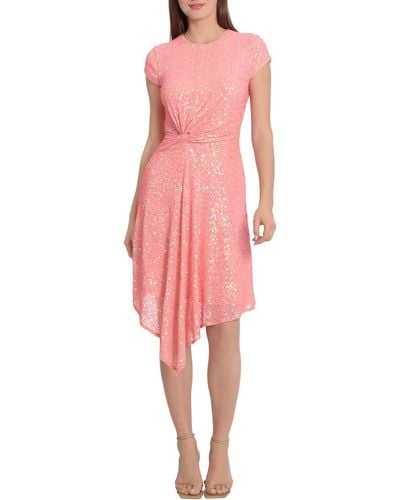 Maggy London Sequined Asymmetric Cocktail And Party Dress - Pink