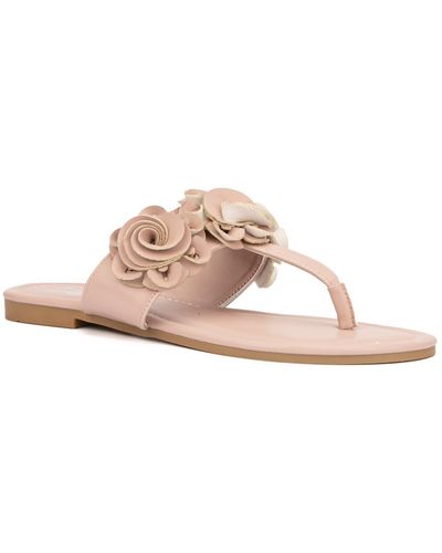 New York & Company Liana Flower Design Flip-flops Thong Sandals - Pink