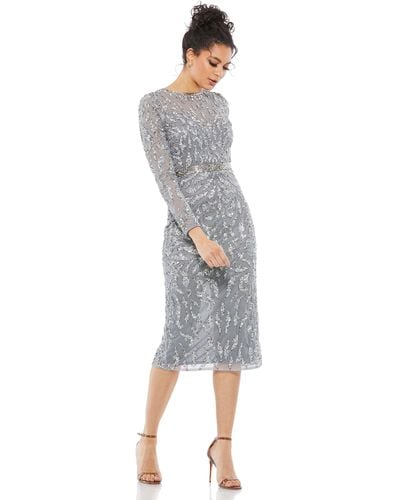 Mac Duggal Embellished Long Sleeve Column Dress - Gray