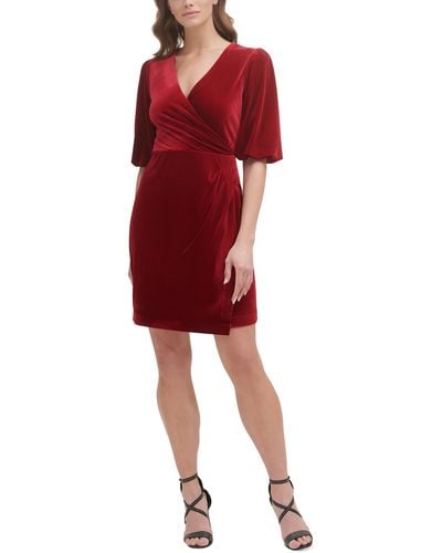 DKNY Faux Wrap Side Ruche Wear To Work Dress - Red