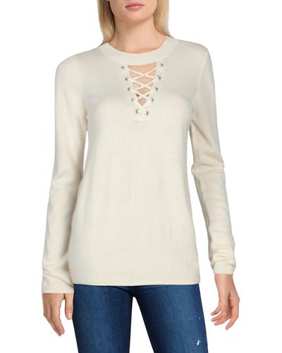 n:PHILANTHROPY Wool Blend Lace-up Pullover Sweater - White