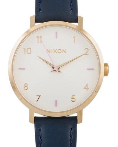 Nixon Arrow Leather 38 Mm Stainless Steel Gray / Navy Watch A1091 151 - Multicolor