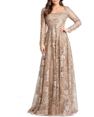 Mac Duggal Floral Embroidered Evening Dress - Natural