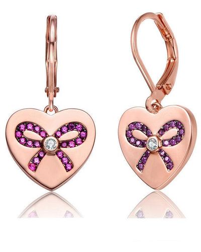 Rachel Glauber Children's 18k Rose Gold Plated Ribbon Crafted On Heart Drop Earrings - Pink