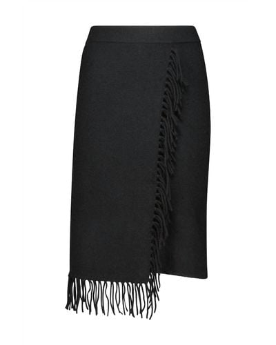 Minnie Rose Cashmere Fringe Wrap Skirt - Black