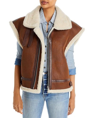 Moon River Faux Shearling Oversized Vest - Brown