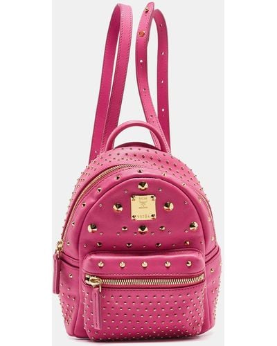 MCM Dark Leather Mini Studded Stark Backpack - Pink