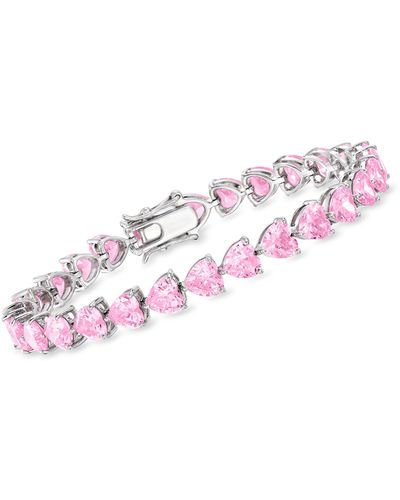 Ross-Simons Heart-shaped Simulated Pink Sapphire Tennis Bracelet In Sterling Silver