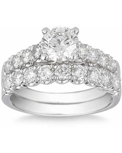 Pompeii3 3 1/2 Ct Diamond Engagement Wedding Ring Set White Gold - Metallic