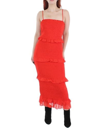 Bebe Chiffon Smocked Midi Dress - Red