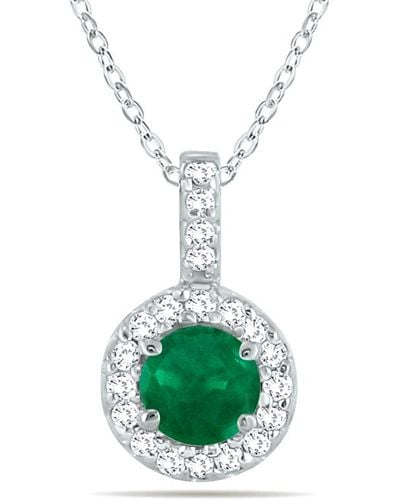 Monary 1/2 Carat Tw Halo Emerald And Diamond Pendant - Green