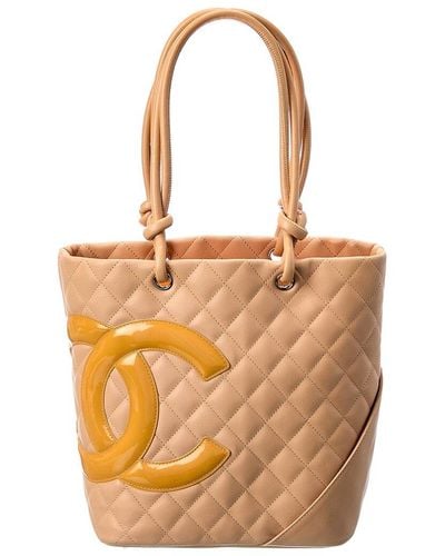 Chanel Neutral Quilted Lambskin Leather Medium Cambon Tote (authentic Pre - Orange