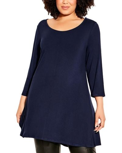 Avenue Relaxed Fit Boat Neck Tunic Top - Blue