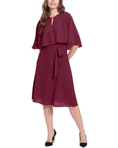 London Times Petites Cape Knee Cocktail And Party Dress - Red