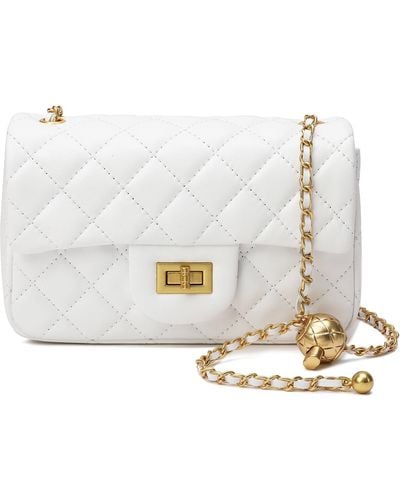 Tiffany & Fred Quilted Sheepskin Leather Crossbody Bag - White