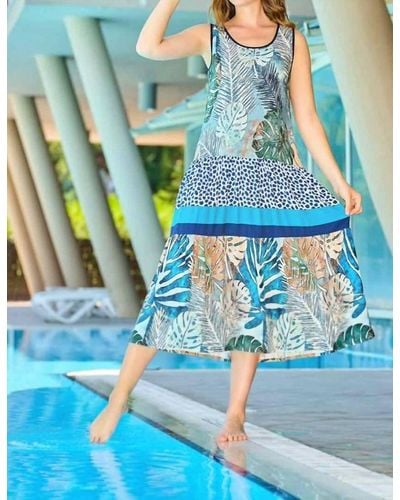 Dolcezza Tropical Blue Patchwork Dress
