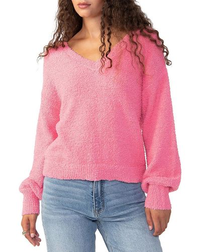 Sanctuary Textu V Neck Pullover Sweater - Red