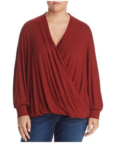 SINGLE THREAD Plus Ribbed V-neck Wrap Top - Red