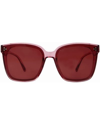 Suzy Levian Light Oversize Square Lens Silver Accent Sunglasses - Red