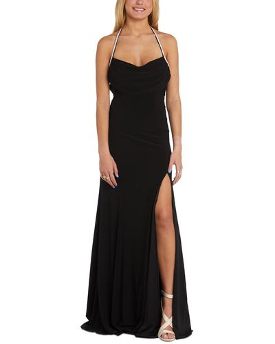 Morgan & Co. Juniors Embellished Halter Evening Dress - Black