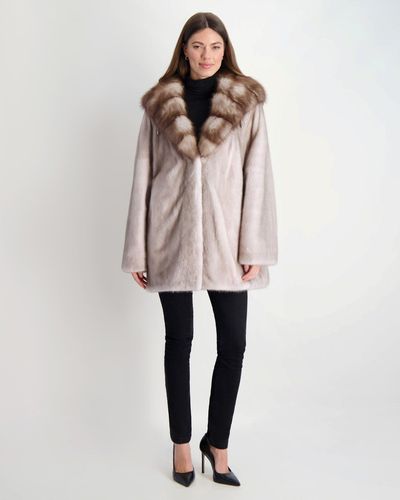 Gorski Mink Jacket With Stone Marten Hood Trim - Natural