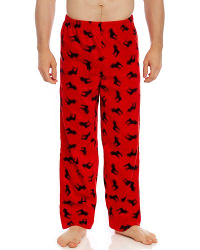 Leveret Christmas Fleece Pajama Pants Moose - Red