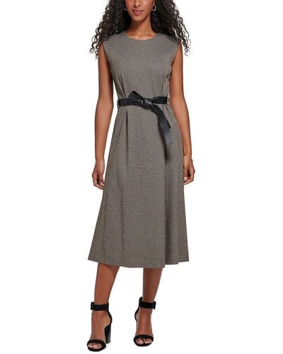 Calvin Klein Belted Calf Midi Dress - Gray