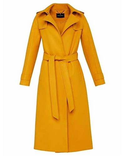 BCBGMAXAZRIA Raw Edged Wool Belted Long Trench Coat - Yellow