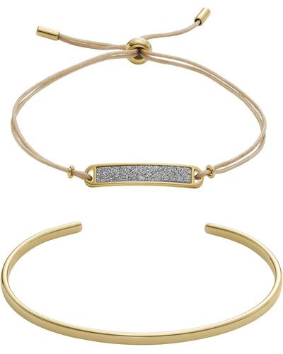 Fossil Core Gifts Gold-tone Stainless Steel Cuff And Bracelet Set - Metallic