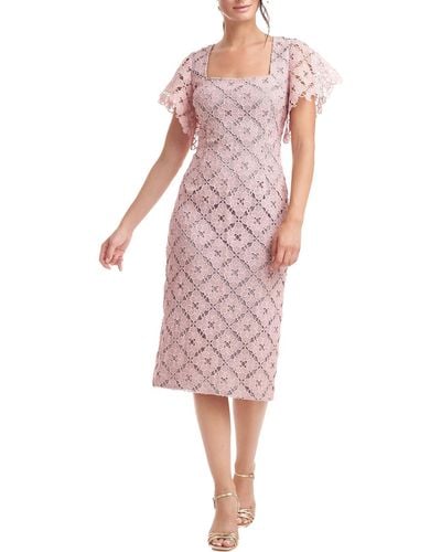JS Collections Dahlia Lace Overlay Calf Midi Dress - Pink