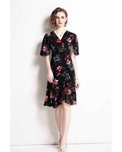 Kaimilan Black & Floral Print A-line Above Knee `s Day Dress