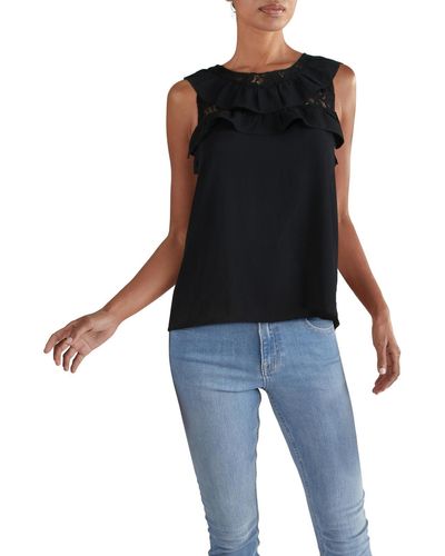 BB Dakota Lace Trim Ruffles Blouse - Black