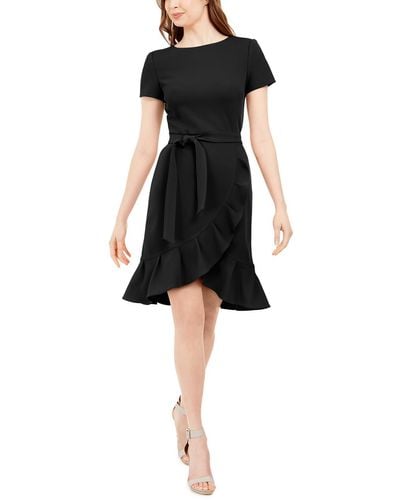 Calvin Klein Ruffled Tulip-hem Crepe Dress - Black