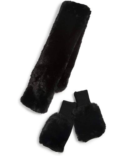 Jocelyn Faux Fur Pull Through Scarf And Mitten Set - Black