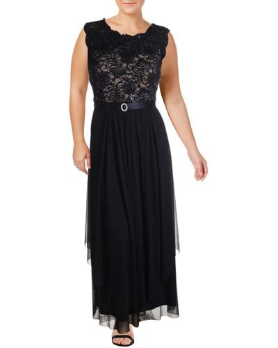 R & M Richards Plus Lace Sequined Evening Dress - Black