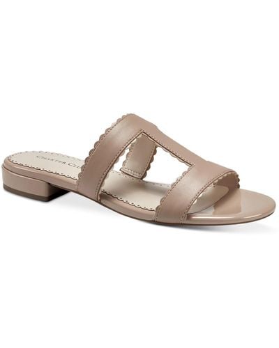 Charter Club Lulia Patent Round Toe Slide Sandals - Natural